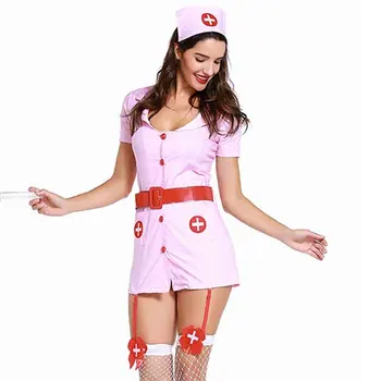 Růžový Kostým Zdravotní Sestra Cosplay Fantazie, Erotické Spodní Prádlo Šaty Sexy Zdravotní Sestra Roli Hrát Hry Halloween Kostým Pro Ženy, Uniformy