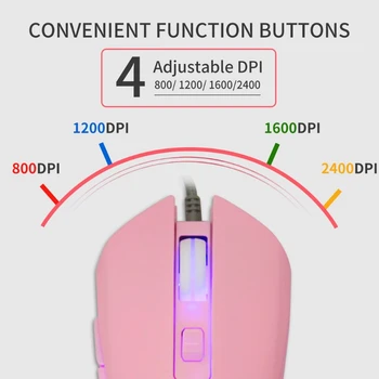 Růžový Králík USB C Myš s LED Podsvícení, 2400DPI Typ C Wired Mouse pro MacBook Chromebook Notebook Matebook X Tablet
