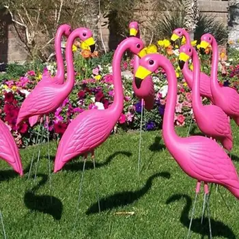 Růžový Plameňák Sochy, Figurky, Umělý Trávník, Zahradní Ozdoby Balkon Dekor Realistické Zvířecí Ozdoby svatební obřad dekor