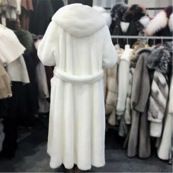 S kapucí kožešinové dámské 2020 zimní módní nové plus velikost dlouhý pás high-end teplé parker čisté barvy mink bílá kabát