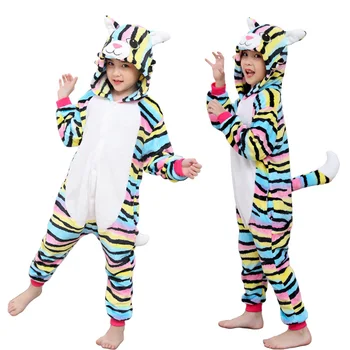 Sada Kigurumi Děti Pyžama Dětská Unicorn Pyžama Oblečení Na Spaní Zimní S Kapucí Flanelové Zvíře, Panda Kočka Pyžamo Dívky Chlapci Oblečení
