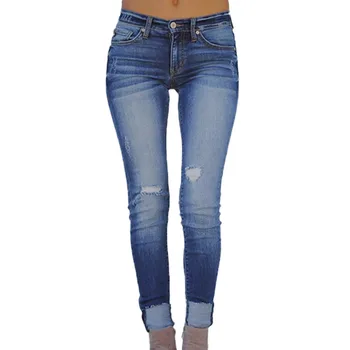 SAGACE 2020 Dámské Podzimní Stretch Slim Tenké Hole Ležérní Džíny jednobarevné v Pase na Zip Devět Kalhoty Dámské Hot Prodej