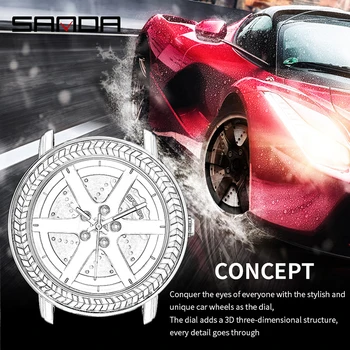 SANDA Auto, Kolo Dial Jedinečné Pánské Hodinky Mesh Oceli Řemínek Quartz Vodotěsné Sportovní Hodinky Cool Mužské Letadlo Náramkové hodinky