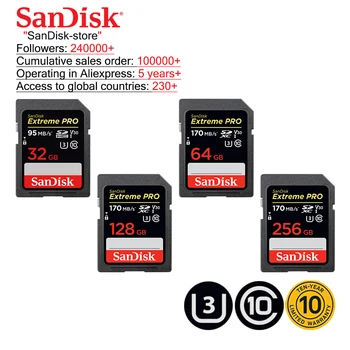 SanDisk Extreme PRO SD Card SDHC 32GB 95MB/S 64GB 128GB 256GB SDXC UHS-I U3 Class10 170MB/S Flash Paměťové Karty, Paměťové Karty SD