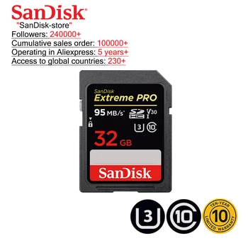 SanDisk Extreme PRO SD Card SDHC 32GB 95MB/S 64GB 128GB 256GB SDXC UHS-I U3 Class10 170MB/S Flash Paměťové Karty, Paměťové Karty SD
