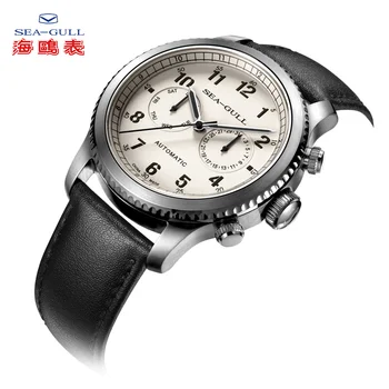 SEA-GULL Obchod Hodinky Pánské Mechanické Náramkové hodinky Kalendář Týden 50m Vodotěsné Kožené Luxusní Mužský Hodinky 819.13.6081