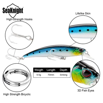 SeaKnight Potoční SK040 Potopení Lákat 1KS 9.5 g 7cm 3v Mini Potoční Tvrdé Plastové Rybářské návnady 3D Ryby Oči, VMC Háčky Rybářské Návnady