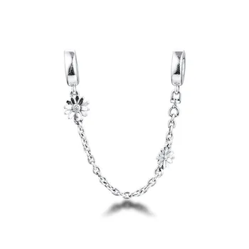 Sedmikráska Květ Bezpečnostní Řetěz Fit Náramek Femme 925 Sterling Silver Korálky pro Výrobu Šperků Jarní Kouzlo Šperky DIY Kralen