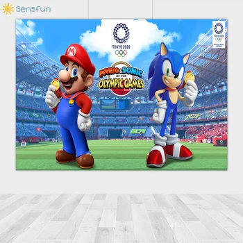 Sensfun Video Hry Super Mario Kulisu Stadionu Sonic Narozeniny Pozadí dětské Party Fotografie Rekvizity Photo Studio Banner