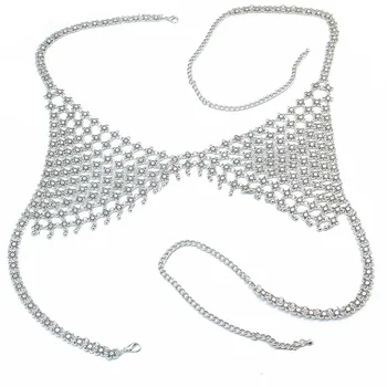 Sexy duté kovové podprsenka bikiny prsa řetězce šperky pro ženy, noční klub, party pláž tělo šperky náhrdelník