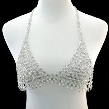 Sexy duté kovové podprsenka bikiny prsa řetězce šperky pro ženy, noční klub, party pláž tělo šperky náhrdelník