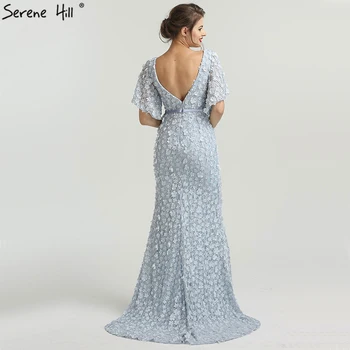 Sexy Mořská panna Krátké Rukávy Luxusní Večerní Šaty, Květiny, Krajky, Perly Módní Elegantní Formální Šaty 2020 Serene Hill LA6311