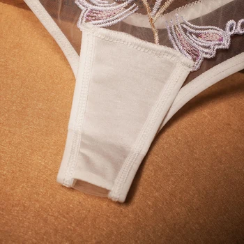 Sexy Spodní Prádlo Pro Ženy, Výšivky Kalhotky Pokušení T Kalhoty Dámské Čistě Bavlněné Rozkroku Kalhotky Transparentní Net Příze Tanga