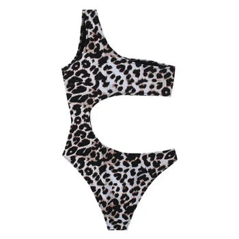 Sexy Černý Leopard Na Jedno Rameno Plavky Jeden Kus Ženy Vystřihnout Plavat Plavky Žena 2021 Plavky Plavky Monokini Trikini