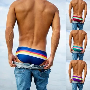 Sfit Pánské Trojúhelníkové Plavky Nízký Růst Pouzdro Sexy Muž Plavání Kalhotky Stripe Plavky Muž Surf Plavky Beach Šortky