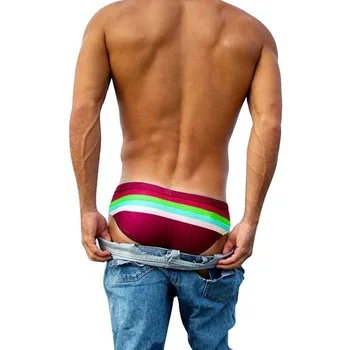 Sfit Pánské Trojúhelníkové Plavky Nízký Růst Pouzdro Sexy Muž Plavání Kalhotky Stripe Plavky Muž Surf Plavky Beach Šortky