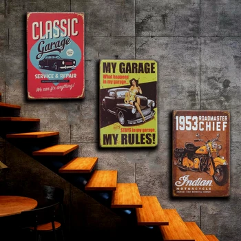 Shabby Chic AUTOMOBIL cedule Kovová Deska Vintage Garage Plakát Dekor Retro Pin-up Motocyklu Žehlička Malba Tin Znamení