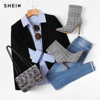 SHEIN Černé Pončo Office Lady Streetwear Plášť Sako Otevřené Přední 2018 Podzimní Elegantní Moderní pracovní Oděvy Lady Ženy, Kabáty Svrchní oblečení