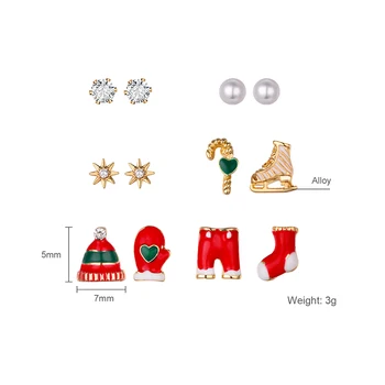 Shineland 6 párů Klobouk Míč Ponožka Vánoční Náušnice Simulované Pearl Crystal Geometrické Brincos pro Ženy Malé Roztomilé Šperky