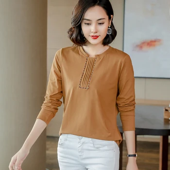 Shintimes Záhyby Dlouhý Rukáv T-Shirt Patchwork T Shirt Ženy 2020 Podzim Bavlněné Tričko Korean Módní Plus Velikosti Dámské Oblečení