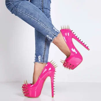 SHOFOO boty,Krásné módní dámské boty,nýt dekorace,15 cm vysoké podpatky dámské boty,kolo toe čerpadel.velikost: 34-45