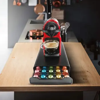 SHRNE Kávové kapsle Držitel Skladovací Zásuvky Kompatibilní s Nespresso Káva Lusky Kuchyň Organizátor Litiny