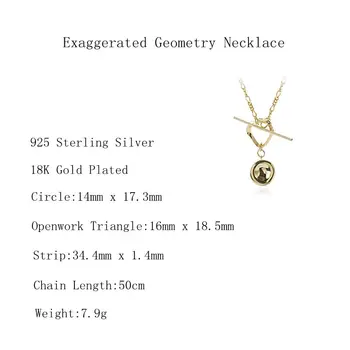 Silvology 925 Sterling Silver Přehnané Geometrie Náhrdelník Zlaté Lesklé Kreativní Přívěsek Náhrdelník Pro Ženy Módní Šperky
