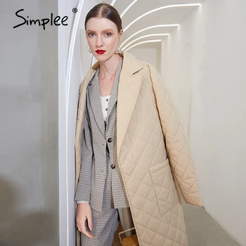 Simplee Bavlna polstrovaný dlouhý zimní kabát ženy Ležérní kapsy křídlo ženy bundy High street na míru límec stylový kabát 2020