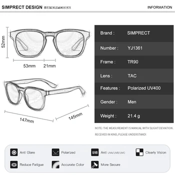 SIMPRECT 2021 TR90 Čtverečních Polarizované sluneční Brýle Muži Anti-glare Retro sluneční Brýle Módní Značka Řidiče Sluneční Brýle Pro Muže