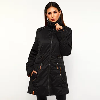 Sisjuly Ženy Kabáty Příležitostné Zimní Teplé Černé Gothic Tenký Rolák Zip, Pevné Kapsy, Bunda Ženy Prošívaný kabát (malé velikosti)