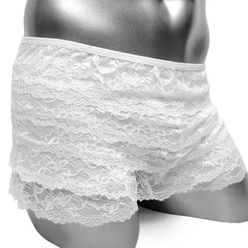 Sissy Boxer Kalhotky Prohrábnout Taneční Šaty Krajkové Nabírané Kalhotky Vrstva Pánské Šortky Spodní Prádlo Gay Sexy Slipy
