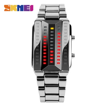 SKMEI LED Módní Hodinky Top Značky Luxusní Hodinky z Nerezové Oceli Sportovní Digitální Náramkové hodinky 50M Vodotěsné Relogio Masculino