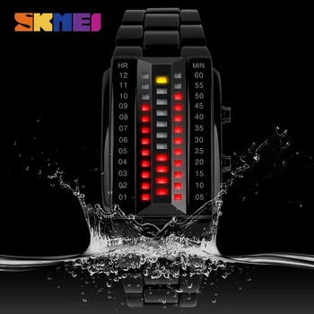 SKMEI LED Módní Hodinky Top Značky Luxusní Hodinky z Nerezové Oceli Sportovní Digitální Náramkové hodinky 50M Vodotěsné Relogio Masculino