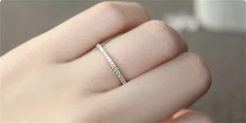 Skutečné Pevné 925 Sterling Silver šperky prst Solitaire Jednoduché Kulaté Tenké Kroužky pro Ženy Prvkem Kapela Prsten šperky