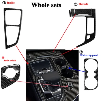 Skutečné Uhlíkové vlákno Gear Rám surround audio přepínač panel Dekorativní Rám Kryt Samolepky Interiér Tvarování Pro Audi Q7 SQ7 4M
