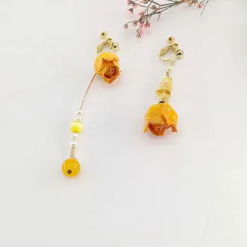 Skutečný flower perla náušnice pro ženy sušené růže konzervované čerstvé květiny žluté náušnice klip na ucho jarní móda 2020