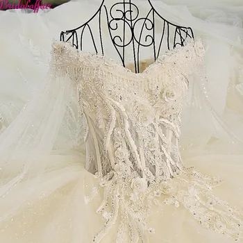 Skutečný Obraz Luxusní Svatební Šaty Roku 2019 Vsetido De Novia Krystaly Krajkové Svatební Šaty Lištování Nášivky Royal Vlak Svatební Šaty