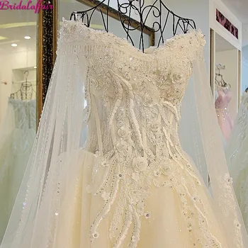 Skutečný Obraz Luxusní Svatební Šaty Roku 2019 Vsetido De Novia Krystaly Krajkové Svatební Šaty Lištování Nášivky Royal Vlak Svatební Šaty