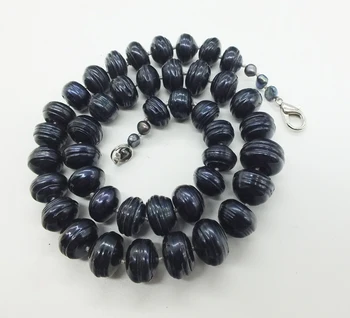 Sladkovodní perly, černá/bílá perlový náhrdelník, obrovský Barokní perly 12-14MM 18 palců.