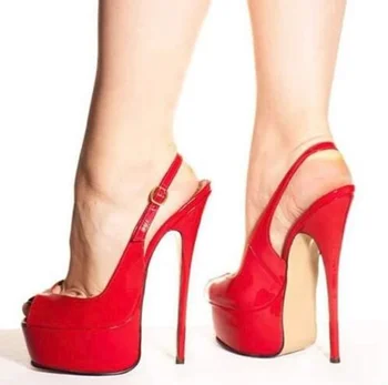 Slingback Podpatky Boty Peep Toe Platforma S Hlubokým Výstřihem Dámy Čerpadla Sexy Červené Šaty Party Sladké Vysoké Podpatky Boty Ženy