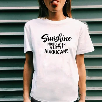 Sluníčko Smíchanou s trochou Hurikán Vtipné Tričko Dámské Top Bavlna Krátký Rukáv Tričko Ženy, T-košile Casual Ropa De Mujer