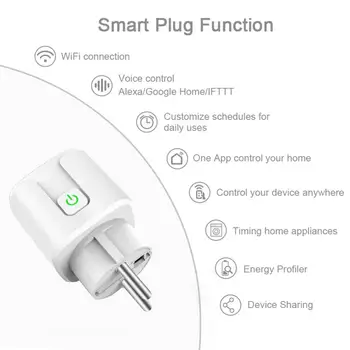 Smart Home WiFi Adaptér 16A, Dálkové Hlasové Ovládání Power Monitor Zásuvky Načasování Funkce Práce S Alexa Google Domov
