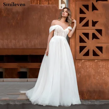 Smileven Čáru Víla Srdíčko Svatební Šaty Off Rameno Boho Nevěsty Šaty Roku 2020 Robe De Mariee Plus Velikost