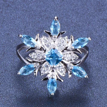 Sněhová vločka Originální Modrý Topaz, safír Zářící zirkon Prsten 925 anillos Stříbrné Šperky, Módní Prsten Pro Ženy Vánoční Dárek