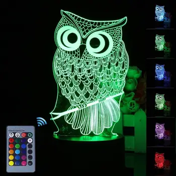 Sova Tvar Touch 3D LED Noční Světlo 7 Změna Barvy Stolu Stolní Lampa Domova Vyrobeno z vysoce kvalitního ABS materiálu, ochrany životního prostředí