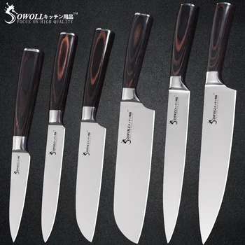 Sowoll 6ks Nerezavějící Oceli Kuchyňské Nože Set High Carbon Ostrý Nůž, Laser, Nůž Šéfkuchaře Krájení Santoku Utility Nůž Okrajování