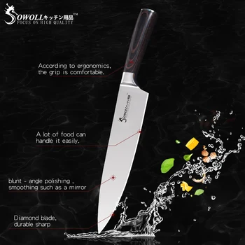 Sowoll 6ks Nerezavějící Oceli Kuchyňské Nože Set High Carbon Ostrý Nůž, Laser, Nůž Šéfkuchaře Krájení Santoku Utility Nůž Okrajování