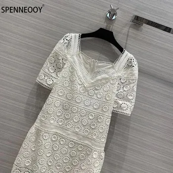 SPENNYMOOR Návrhář Značky Letní Elegantní Party Bílé Dlouhé Šaty Ženy vydlabat Výšivky Vintage Šaty 2021