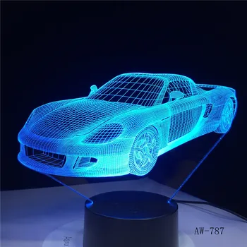 Sportovní Auto 3D LED Noční světlo 7 Barev, USB Hologram Dekor Lampa Stolní psací Stůl Světla Narozeninovou Párty Dárek Pro Děti, Přátele AW-787