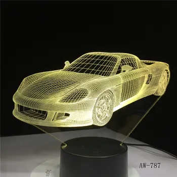 Sportovní Auto 3D LED Noční světlo 7 Barev, USB Hologram Dekor Lampa Stolní psací Stůl Světla Narozeninovou Párty Dárek Pro Děti, Přátele AW-787